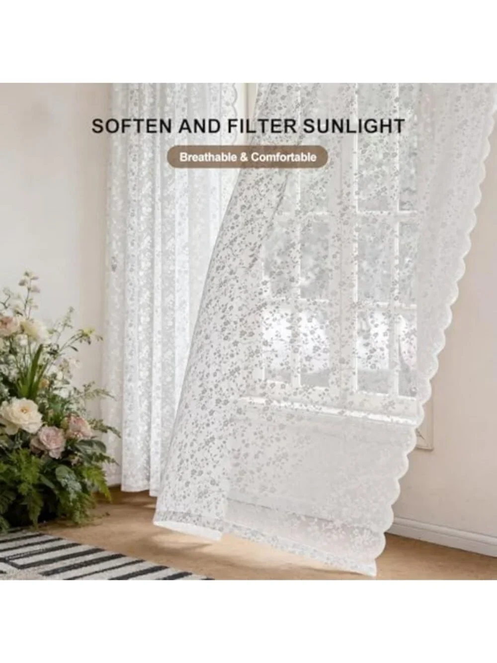 Vintage Floral Lace Sheer Curtains - 84